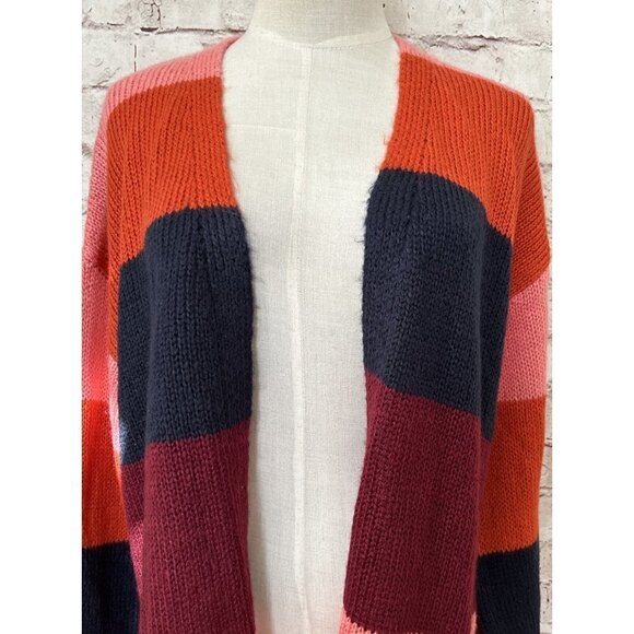 It's Our Time Womens Color Block Striped Open Front Cardigan Sweater Size M NEW - Picture 2 of 5